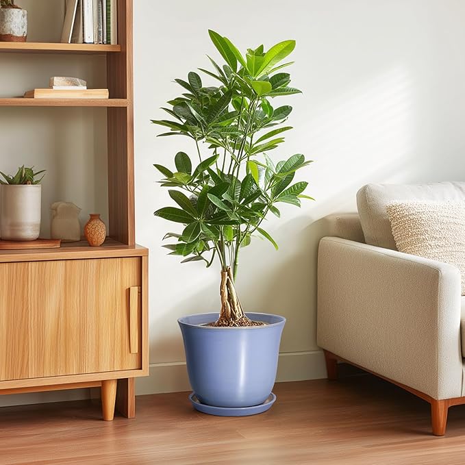 Ceramic Plant Pots - 10 Inch Plant Pot for Indoor Outdoor, Round Planter with Drainage Hole and Saucer, Decorative Large Planters, Modern Flower Pots, House Decor, Garden Gift, Purple-Blue