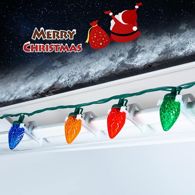 C9 LED Christmas Lights Outdoor, 68 Ft 100 LED C9 String Lights with 100 All in One Clips, Connectable Waterproof Christmas Tree Lights for Outside Roofline Backyard Garden Decor, Multicolor 2 Pack
