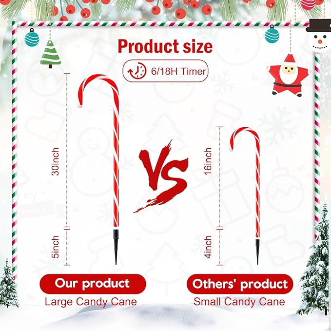 Brightown 35" Candy Cane Lights Outdoor Pathway, 2 Sets Total 20 Jumbo Candy Cane Pathway Lights, 8 Modes Outdoor Candy Cane Decorations Christmas Pathway Lights Yard Lawn Driveway Walkway Sidewalk