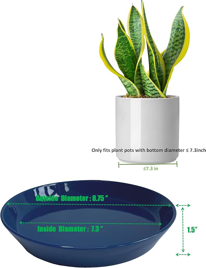 2 Pack 8 Inch Flower Pot Saucers - 9 Inch (8.7 Inch) Ceramic Plant Saucer for Outdoors & Indoors - Glazed Ceramic Plant Pot Trays for Water Drainage - Durable & Stylish Round Plant Tray