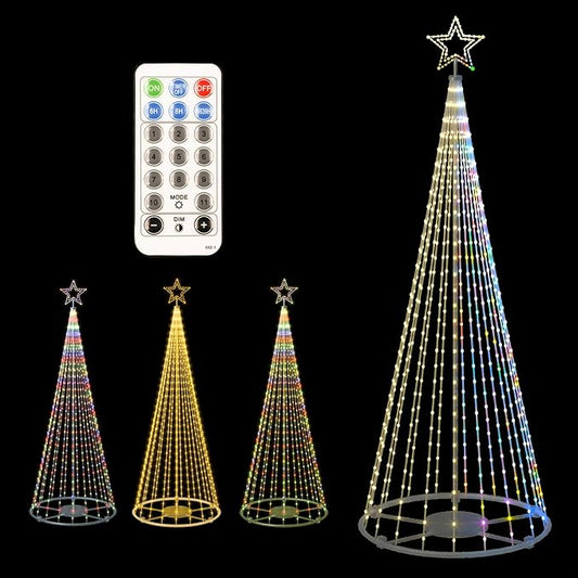 12Ft Outdoor Lighted Christmas Tree Lights Cone Tall Star Topped Artificial Christmas Trees Arbol de Navidad Outside Decor for Xmas New Year Holiday Multicolor/WarmWhite