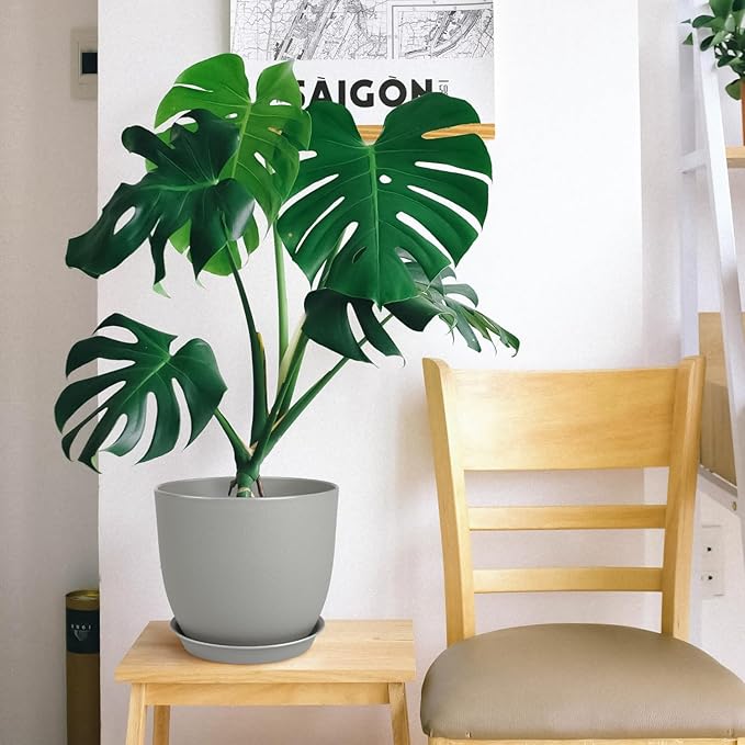 Plant Pots 8 Inch Set of 2, Flower Pots with Multi Mesh Drainage Holes, Planters for Indoor Outdoor Garden Plants and Flowers