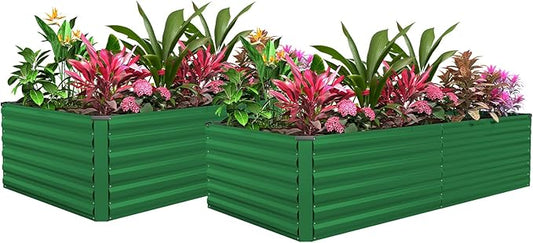 FOOWIN 2pcs 8x4x2ft Galvanized Raised Garden Bed, Planter Raised Garden Boxes Outdoor, Large Metal Raised Beds for Gardening, Garden Bed for Vegetables, Flowers, Herb,478 Gallon Capacity, Green
