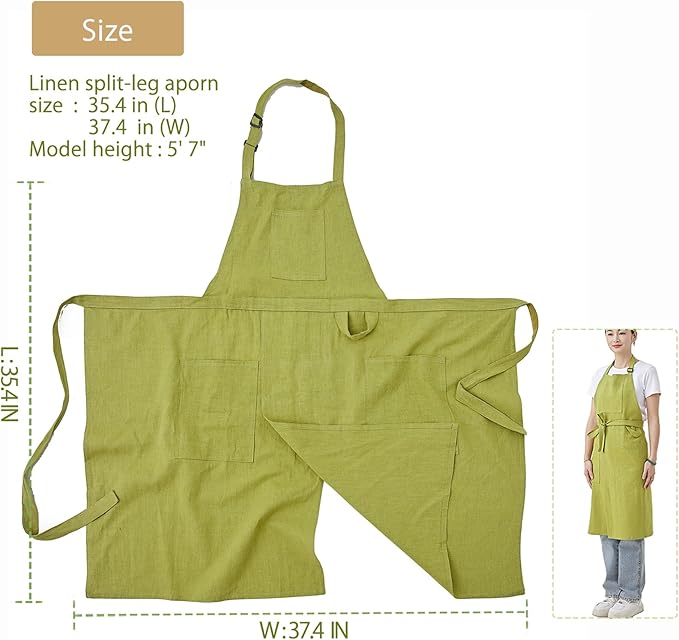 Linen Apron for women with pockets Cottion Linen Split-leg Apron for Clay Kichen Artist Pottery Gardening