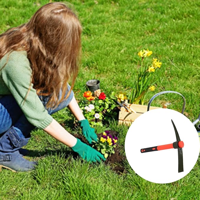 2 PCS 15 Inch Garden Pick Mattock, Pick Axe with Red Fiberglass Handle, Garden Mattock Pickaxe Tool for Gardening, Cultivating, Forged Steel Head