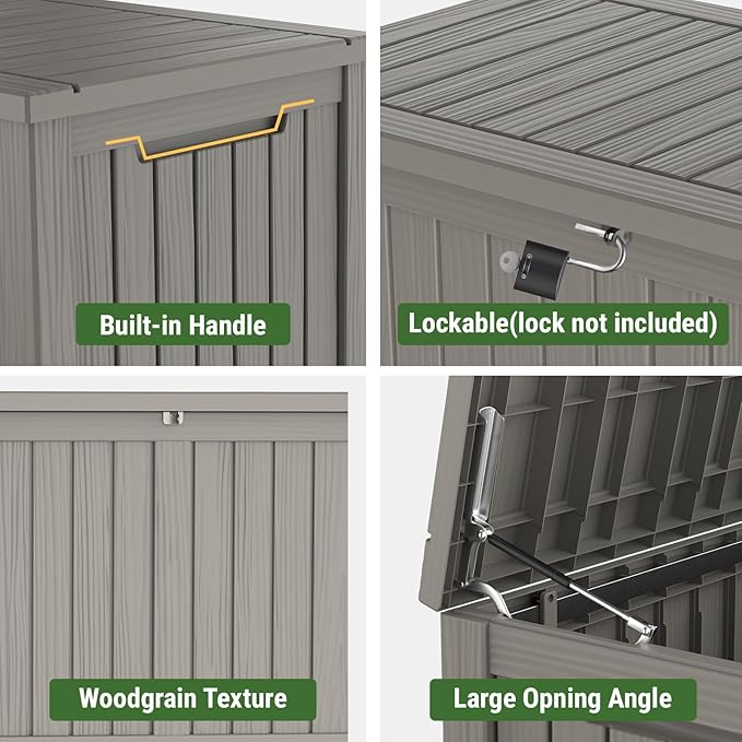 Mars Villa 180 Gallon Outdoor Storage Box Waterproof, Extra Large Resin Deck Box, Outside Storage Bin for Patio Furniture Cushion, Pool Supply, Sports Gear, UV Resistant and Weatherproof, Greige