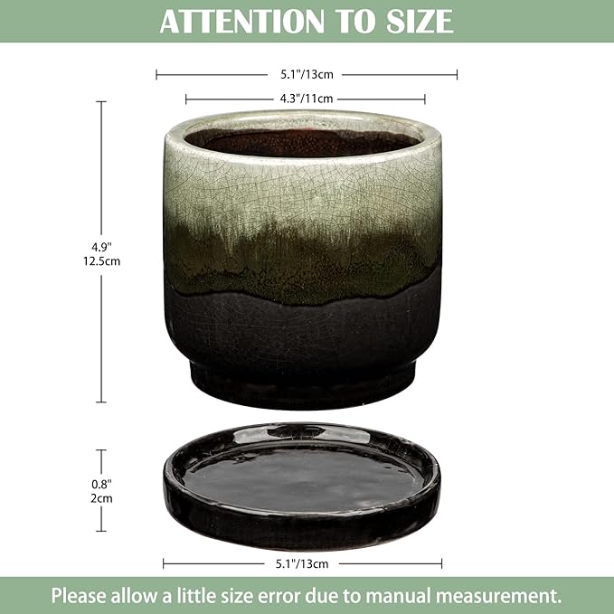 Oairse Ceramic Pot for Plants - 5.5 inch Small Planter with Drainage Hole and Saucers - Gradient Black Outdoor Indoor Flower Pot for Succulent, Cactus, Snake Plant, Herb