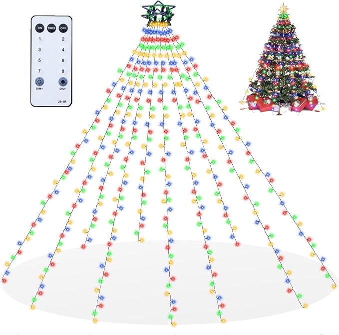 Christmas Tree Lights with Remote 400 LEDs Christmas Lights for Tree with 8 Lighting Modes, Timer and Memory Function, Indoor Outdoor String Lights for 6 ft-10 ft Xmas Tree Decorations(Multicolor)