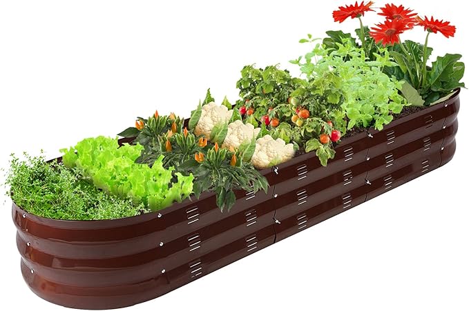 GADI Raised Garden Bed Kit for Vegetables Flower Galvanized Metal Planter Boxs Designed for Easy DIY and Cleaning Not Twist Or Rot (Brown)
