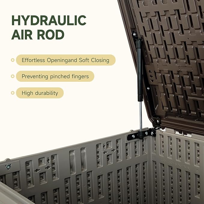 120 Gallon Deck Box, Double Layer Waterproof Resin Outdoor Indoor Storage Box, Lockable & UV Resistant Storage Bin for Patio Furniture, Garden Tools, Pool Accessories (Brown)