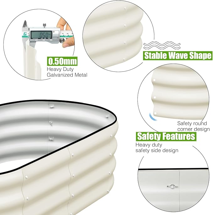 SnugNiture Galvanized Raised Garden Bed, 4x2x1ft Oval Metal Planter Box for Planting Outdoor Plants Vegetables