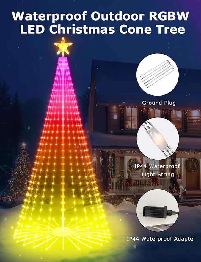 9FT Outdoor Christmas Tree Smart RGBW Christmas Tree with 460 LED Lights App and Remote Control, DIY Multi-Color Lightshow LED Christmas Cone Tree, Timer Music Sync, Christmas New Year Decoration