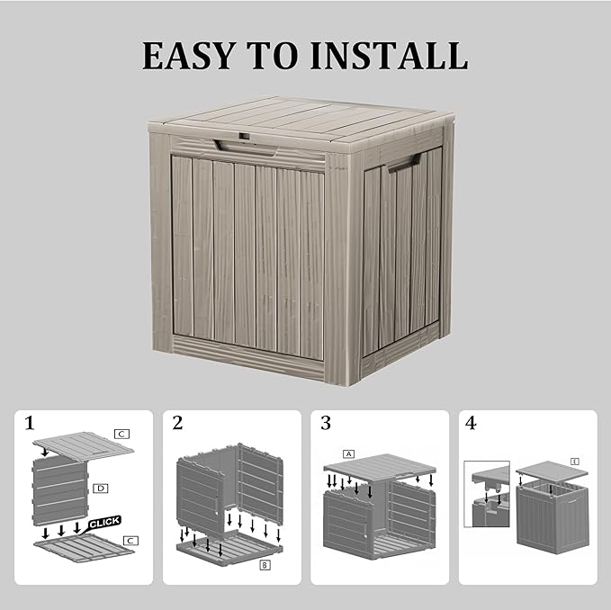 TARKARI 35 Gallon Lockable Resin Deck Box, Waterproof & UV-Resistant Outdoor Storage Box for Outdoor Cushion Storage, Garden Tools & Pool Accessories Storage, Gray