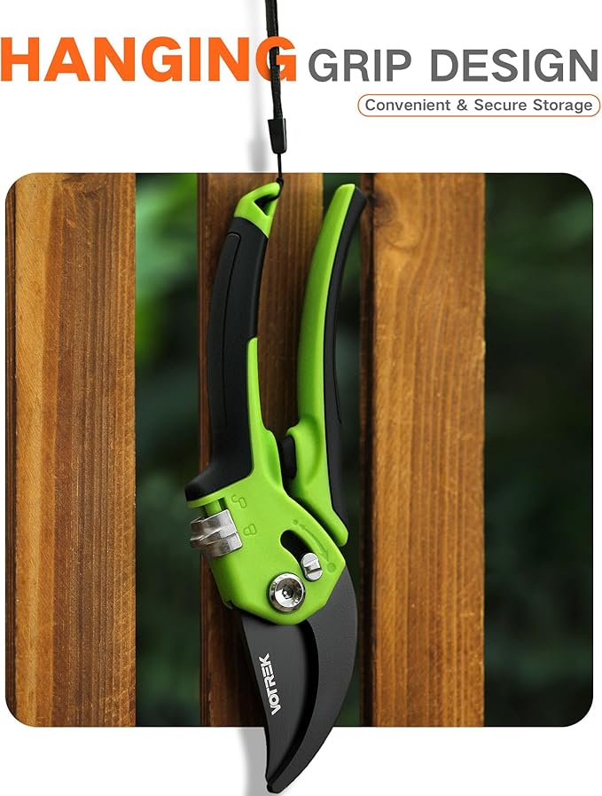 Pruning Shears for Gardening - 8.5" Garden Clippers with Stepless Adjustable Handle for All Hand, Ergonomic Bypass Plant Pruners Scissors for Heavy Duty Branch Bush Rose Tool