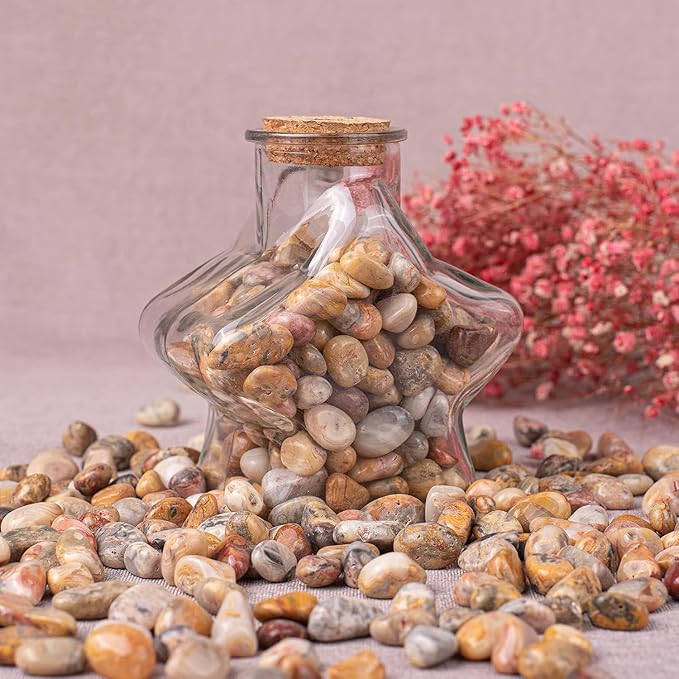 Polished Crazy Lace Agate Crystal Stone Set - 72 Pcs, 0.5" 10 oz Handpicked Natural Tumbled Gemstones Rocks, Pebbles for Reiki, Chakra, Healing, Home Decor