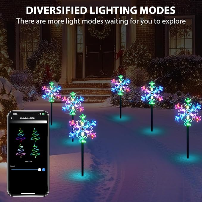 FREECUBE 6 Pack Smart Snowflake Pathway Lights with APP & Remote Control, RGB DIY, Music & Timer, 80+ Scene Mode Lighted Snowflake Christmas Decorations for Yard, Patio, Walkway