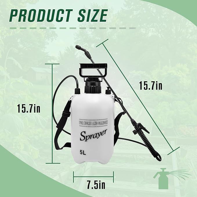 1.3 Gallon Pump Sprayer, 5L Garden Sprayer with Adjustable Nozzles and Shoulder Strap Sprayers in Lawn and Garden for Car Washing, Plants and Cleaning