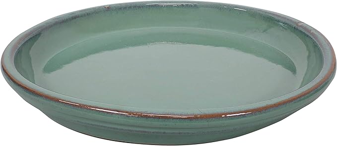 Sunnydaze 12-Inch Ceramic Plant Saucers - Plant Drip Trays for Outdoor Planter Flower Pot Drainage - Set of 2 - Seafoam