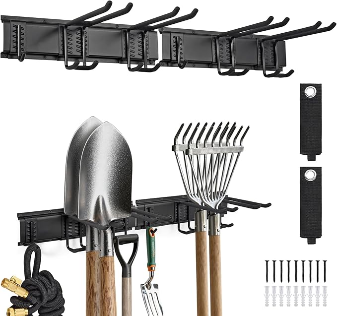 Garage Tool Organizer Wall Mount,32 inches Garden Tool Organizer with Adjustable Hooks for Garage, Basement, Shed,Shovel (Normal)