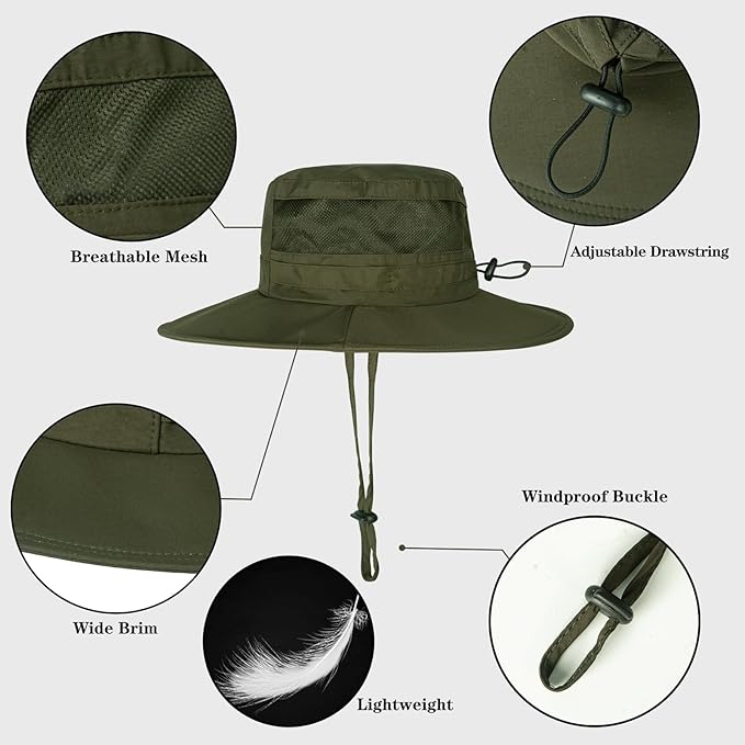 Sun Hat for Men/Women, UPF 50+ Fishing Hat,Waterproof Wide Brim Bucket Hat Foldable Boonie Hat for Hiking Garden Safari Beach