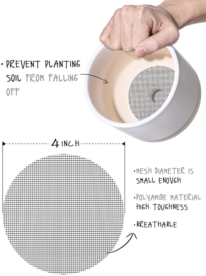 LE TAUCI Plant Pot Hole Mesh Pads, 4-Inch Round Flower Pot Drainage Covers, Prevent Soil Loss, Durable Reusable, Bonsai Bottom Grid Mat, Gardening Essentials, 50-Pack