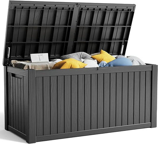 EasyUp 182 Gallon Deck Box Waterproof, UV Resistant Resin Outdoor Storage Box with Hydraulic Rod, Lockable Design and Enhanced Durability for Patio, Garden, and Poolside Use