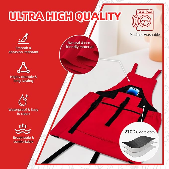 Gardening Apron with Pockets for Women/Man, Canvas Apron with Waterproof Harvest Pouch and Adjustable Straps