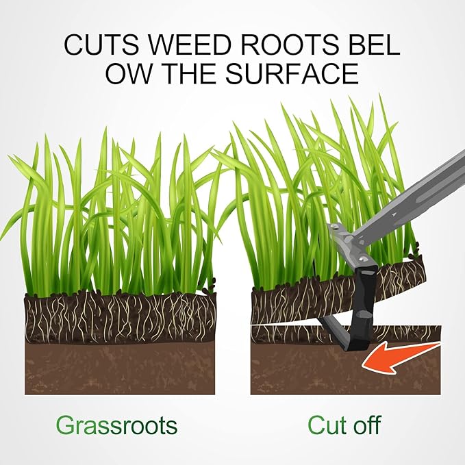 Walensee Mini Hula Hoe Garden Tool, Action Hoe for Weeding, Stirrup Hoe with 14-Inch Scuffle Loop, Gardening Weeder Cultivator, Sharp Durable Metal Hand Weed Scraper, Rake with Cushioned Grip, Grey