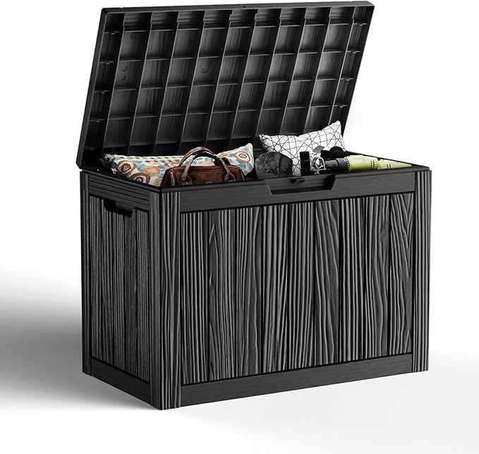 45 GallonOutdoor Storage Box,Resin Deck Boxes Waterproof, IndoorOutdoor Bin for Package Delivery, Patio Cushions, Gardening Tools, Lockable, UV Resistant