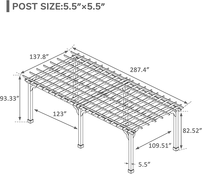 BlueWish 12’x24’ Outdoor Pergola, Patio Pergola with Slatted Roof Trellis, Cedar Wood Pergolas Backyard Gazebo with Solid Structure for Deck Yard Grill Party Garden