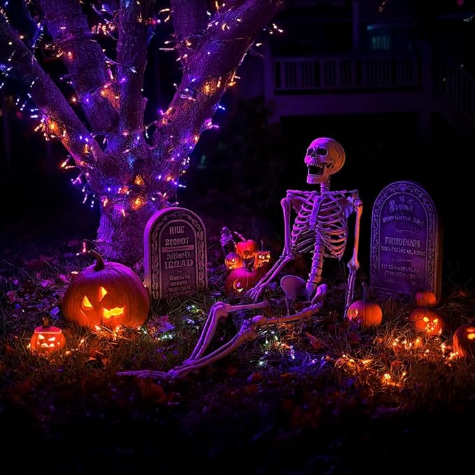 TW SHINE Halloween Lights, 600 LED 196FT Halloween String Lights Plug-in with 8 Modes Timer and Remote, Waterproof Outdoor Decorations for Haunted House Party Yard Decor, Purple and Orange