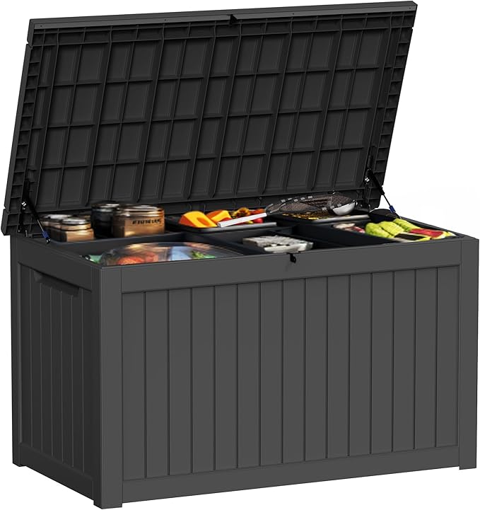EasyUp 260 Gallon Outdoor Storage Box Waterproof, UV Resistant Resin Deck Box with Hydraulic Rod, Lockable Design and Enhanced Durability for Patio, Garden, and Poolside Use
