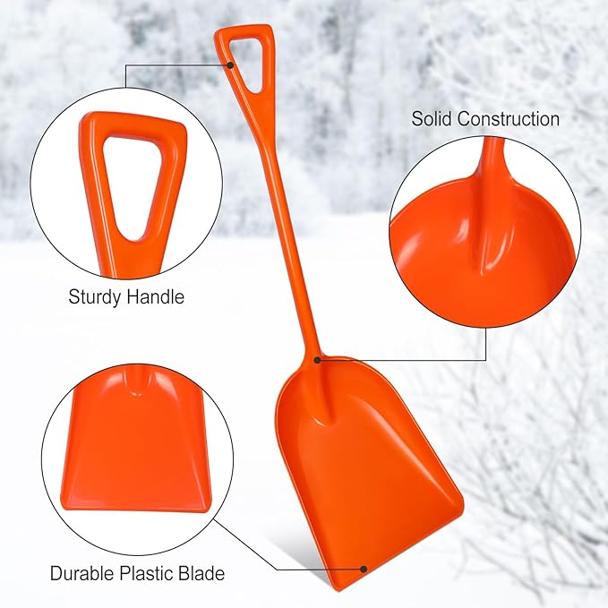 Frienda 3 Pieces Plastic Snow Shovel 43 x 14 Inches Heavy Duty Hygienic Shovel with D Shaped Grip Handle Large Durable Seamless Snow Scoop for Kitchen Gardening(Orange)