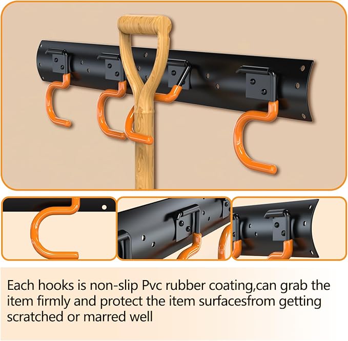 3-H 4×16" All Metal Garden Tool Organizer, Garage Tool Organizer, Broom Holder Wall Mount for Garage, Shed, Garden, Basement Hanging and Organizing Rake, Mop, Shovel, Hose