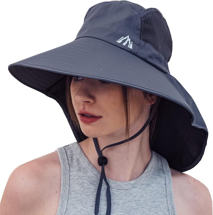 UV Sun Protection Hat Women Foldable Neck Flap Wide Brim Fishing Hat with Ponytail Hole for Women