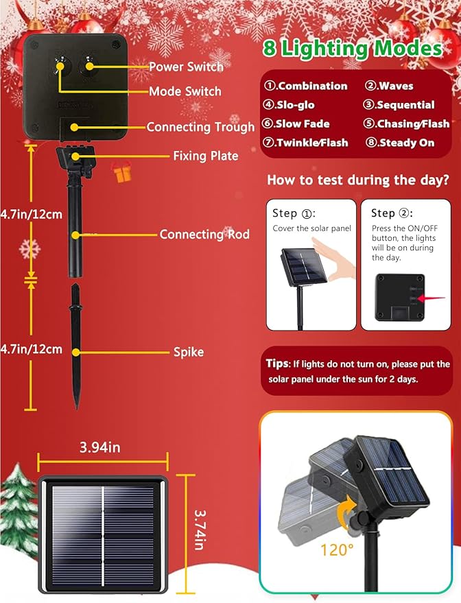 C6 Solar Christmas Lights Outdoor, 100 LED 40FT Christmas Decorations Outdoor Waterproof, Solar String Lights for Outside with 8 Modes, Fairy Twinkle Light for Tree Garden Yard Xmas Decor (Multicolor)