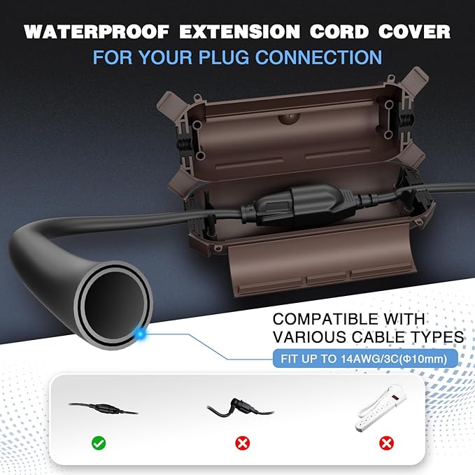 Flemoon [3 Pack] Outdoor Extension Cord Waterproof Cover, Weatherproof Electrical Connection Box for Outdoor Plug, Outlet, Outdoor Outlet, Socket, Halloween, Christmas Holiday Decoration Light, Brown