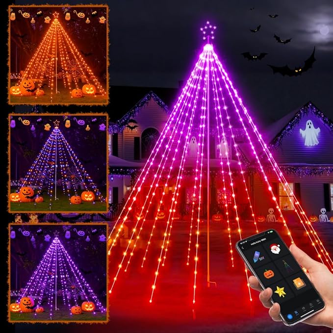 13.5ft,542 LEDs Smart Christmas Tree Lights Outdoor Pole set,App&Remote Control Large Waterfall String Lights,DIY RGB Colors,Music Sync,Timer,Waterproof Giant Tree Lights for Yard,Party,Xmas Decor