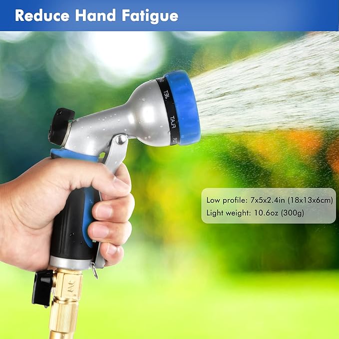 RESTMO Garden Hose Nozzle, Heavy Duty Metal Water Hose Nozzle with 7 Adjustable Spray Patterns, High Pressure Hand Sprayer with Flow Control, Best for Watering Plant & Lawn, Washing Car & Pet, Blue