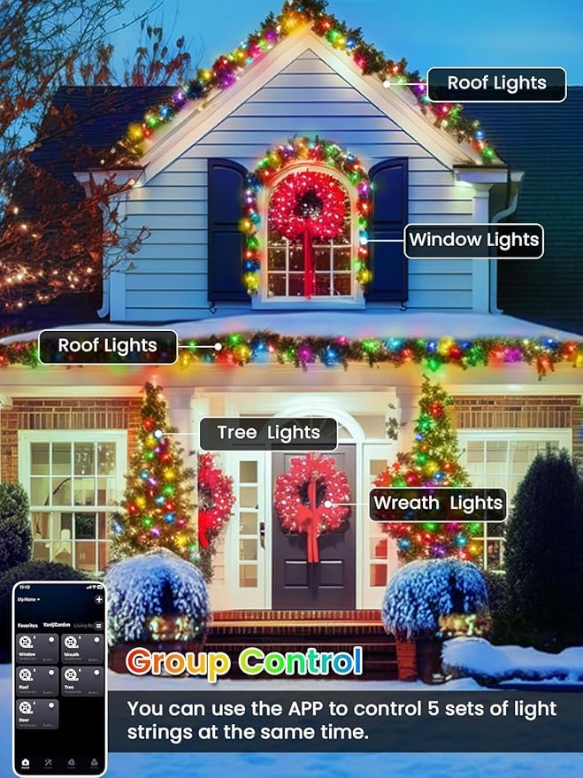 400LED Smart Color Changing Halloween Lights App Controlled, 142FT Waterproof RGB Music Sync Xmas String Light Multiple Modes, Christmas Lights with Remote & Timer Indoor Outdoor Halloween Decorations