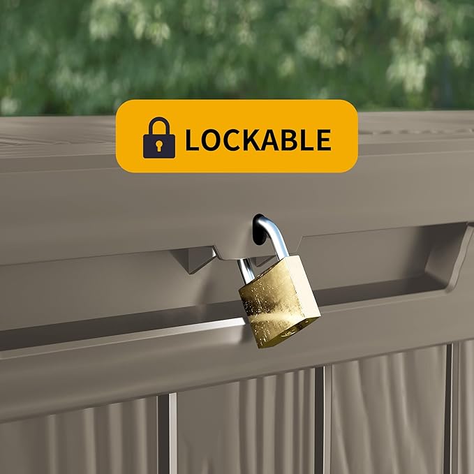 100 Gallon Lockable Resin Deck Box, Waterproof Outdoor Storage Box for Patio Furniture, Garden Tools, Pool Accessories, UV-Resistant Outside Delivery Grey