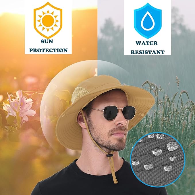 Sun Hat for Men Women UPF 50+ Fishing Hats Waterproof Wide Brim Boonie Bucket Hat for Safari Beach Hiking Garden