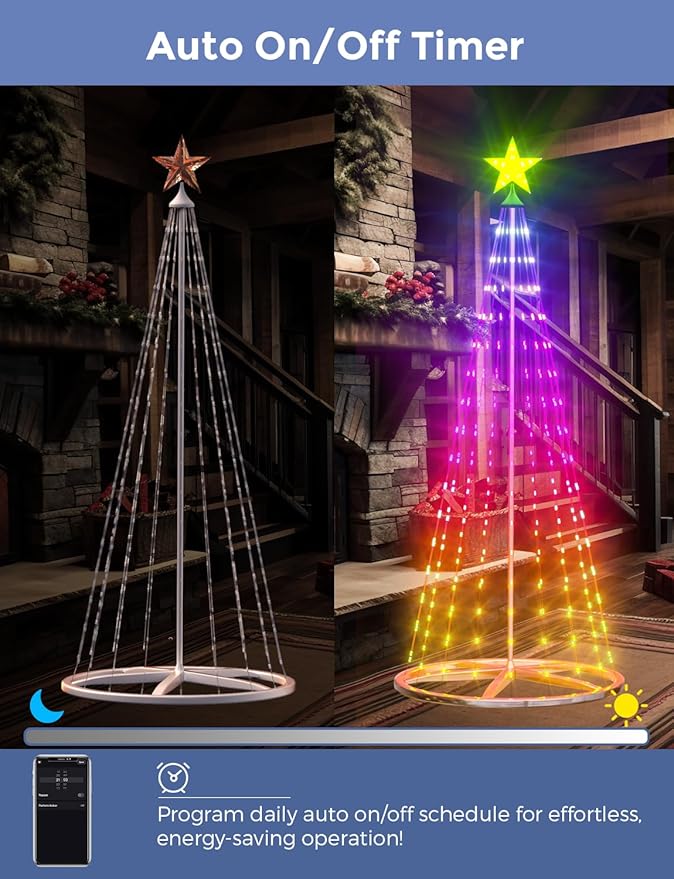 9ft Smart Lighted Christmas Cone Tree Outdoor, 16 Mil Color Changing, APP & Remote Control, Music Sync, Timer, Group Control, RGB Led Christmas Decorations for Indoor Outdoor