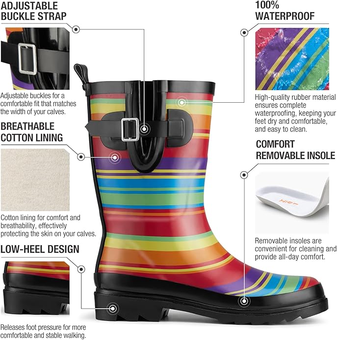 HISEA Rubber Rain Boots for Women Waterproof Garden Mud Boots