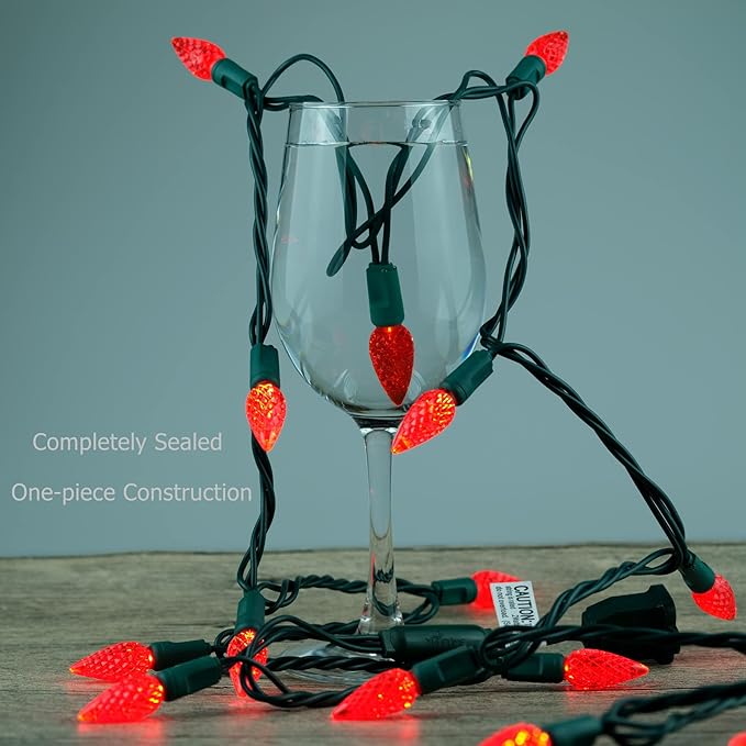 YULETIME Red C6 Strawberry LED Christmas Lights, 33 ft 100 Count 4" Spacing One-Piece High Waterproof UL Certified String Light (Red)