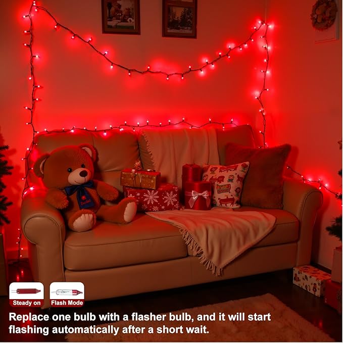 Red Christmas Lights, 13FT 50 Count Incandescent Mini String Lights with Green Wire, UL Certified Connectable Valentine's Day Lights for Indoor Outdoor Garland Party Xmas Holiday