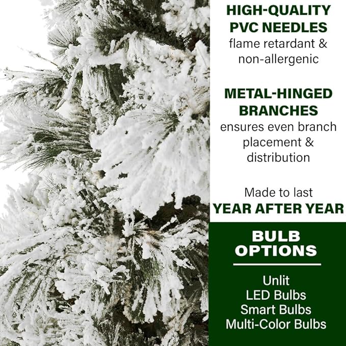 Fraser Hill Farm 5.0-Foot Snowy Pine Flocked Slim Christmas Tree, No Lights, FFSN050-0SN