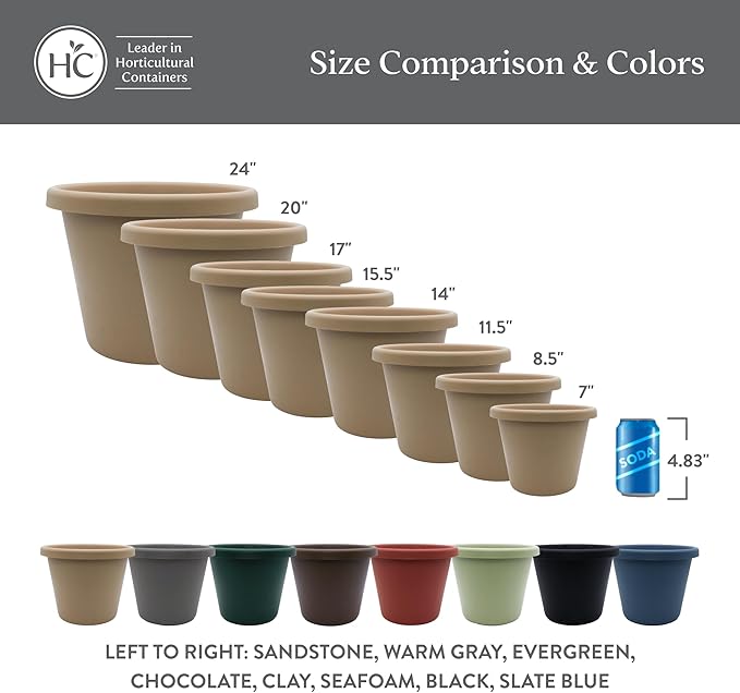 The HC Companies Classic Round Plastic Plant Pot w/Rolled Rim - Lightweight & UV Resistant Flower Pot for Herbs & More - Outdoor & Indoor Plant Pots w/Drainage (14 inch Slate Blue, Pack of 2)