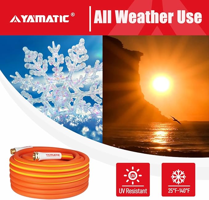 YAMATIC 50 FT Heavy Duty Garden Hose 5/8 inch, Super Flexible Water Hose, Drinking Water Safe, All-weather, 600 PSI, Easy to Coil, Durable, No Leaks
