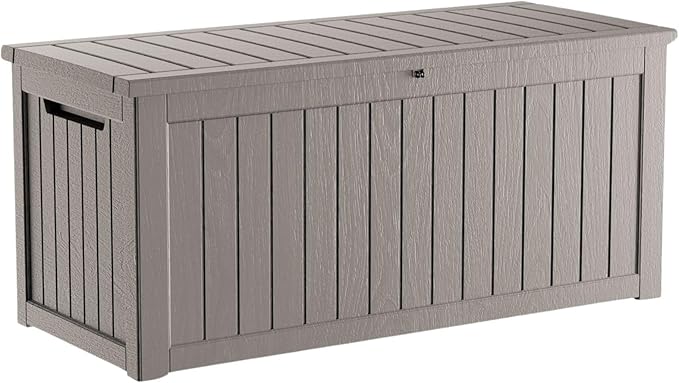 270 Gallon Waterproof Deck Box, Lockable Resin Storage Box for Patio Furniture Cushions Garden Tools and Outdoor Delivery Storage, Coffee